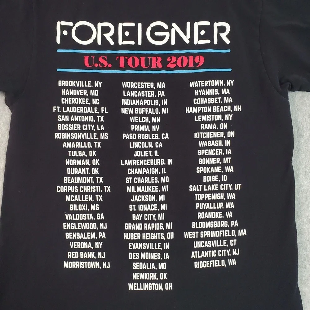 Foreigner Shirt Mens Medium Black 2019 U.S. Tour Guitar Flag Graphic Tee - Picture 6 of 10